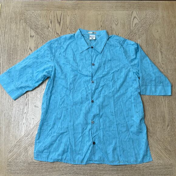 Columbia River‎ Resort Women’s Large Blue Palm Tree Hawaiian Button Front Shirt - Picture 1 of 11